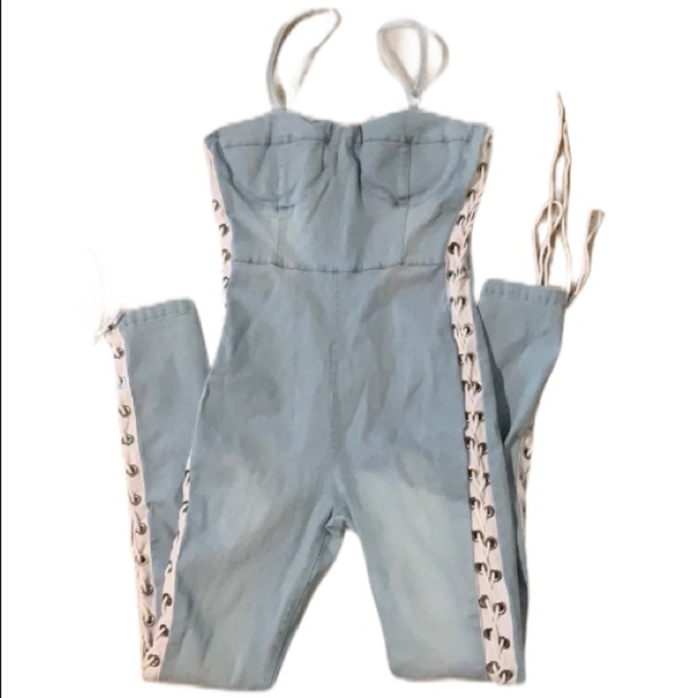 NWT Diva Boutique Light Denim Lace Detail Jumpsuit